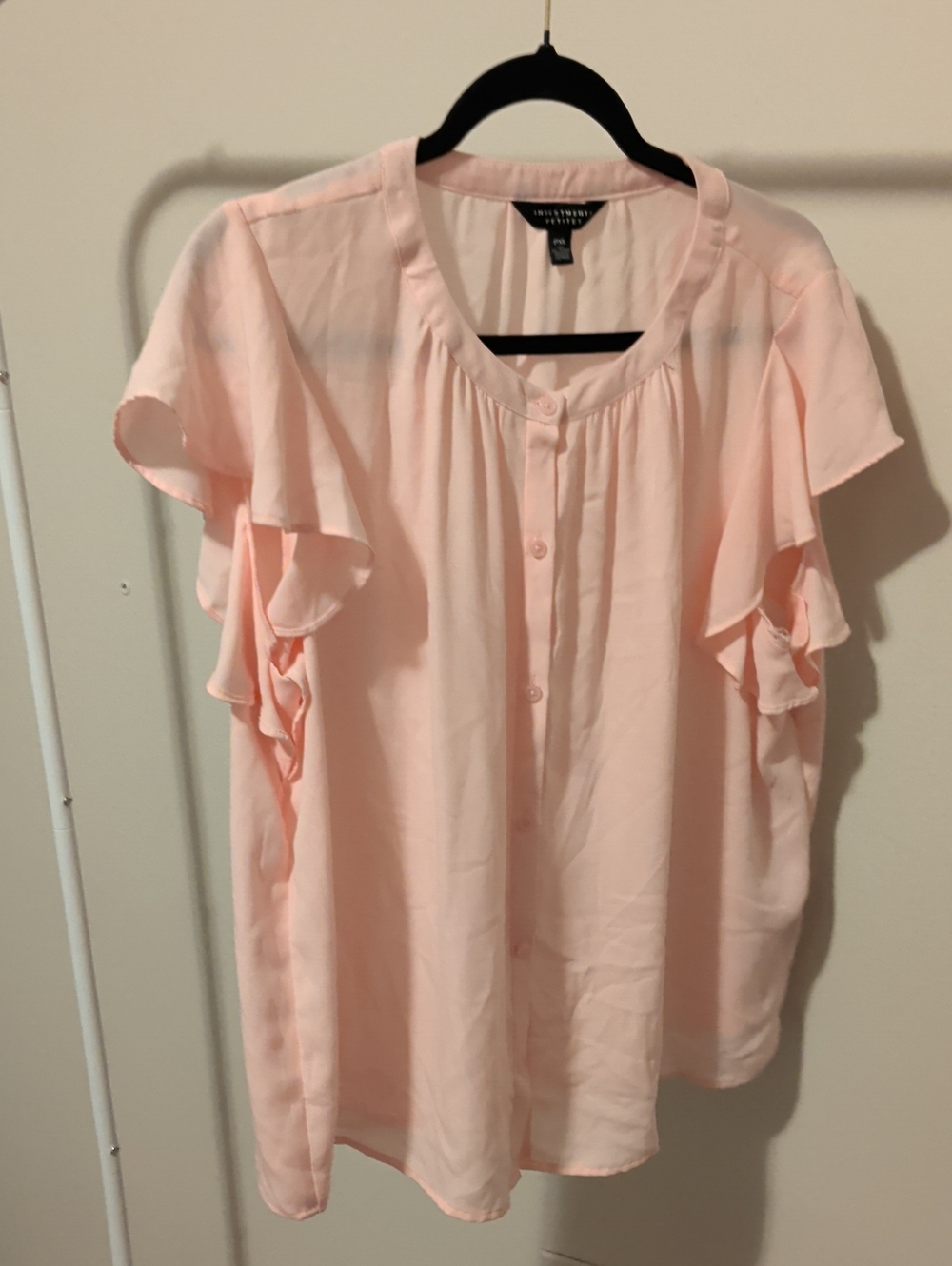 Worthington Light Pink Ruffle Sleeve Button-Front Blouse